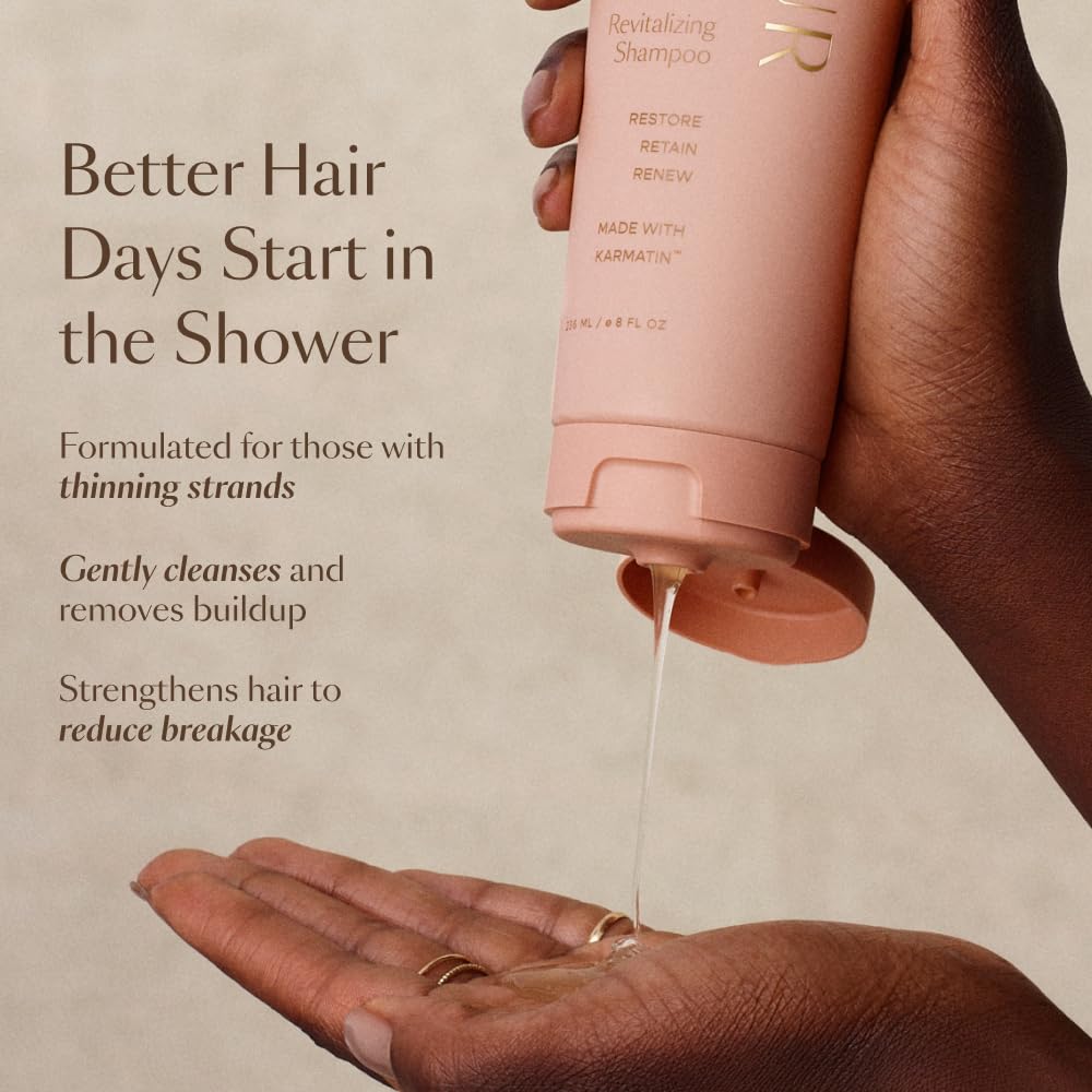 VEGAMOUR GRO Revitalizing Shampoo label closeup notes vegan, color-safe formula.