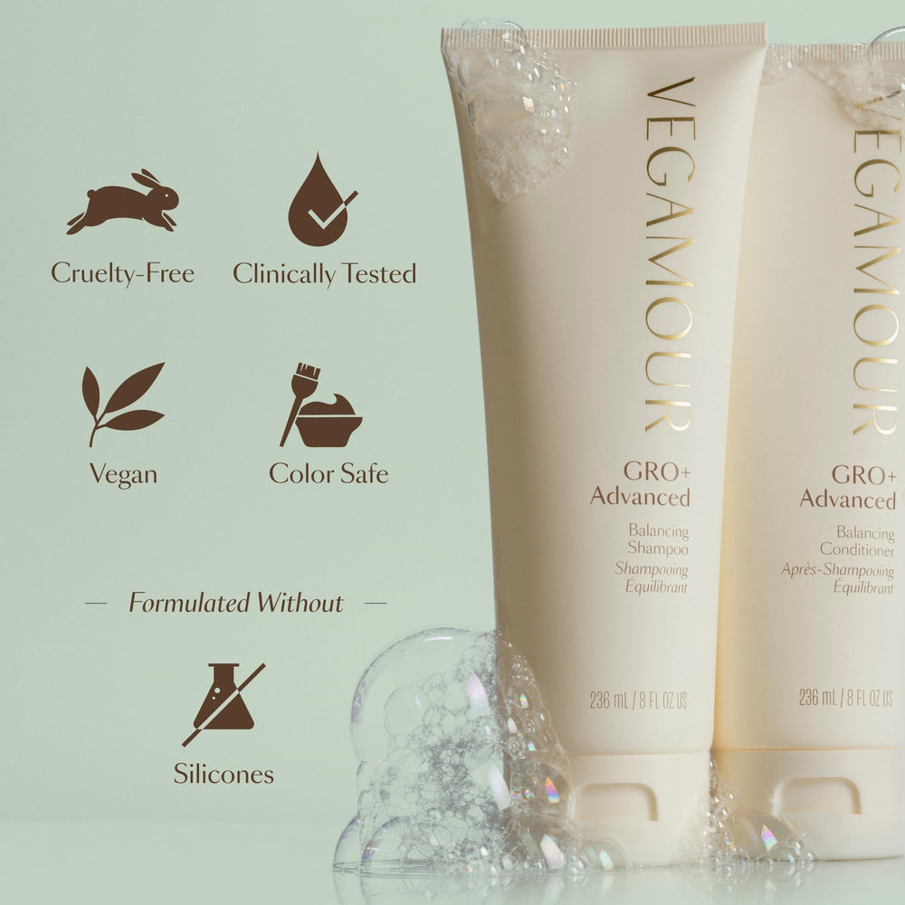 VEGAMOUR GRO+ Balancing Conditioner foam on hair highlights detangling ease