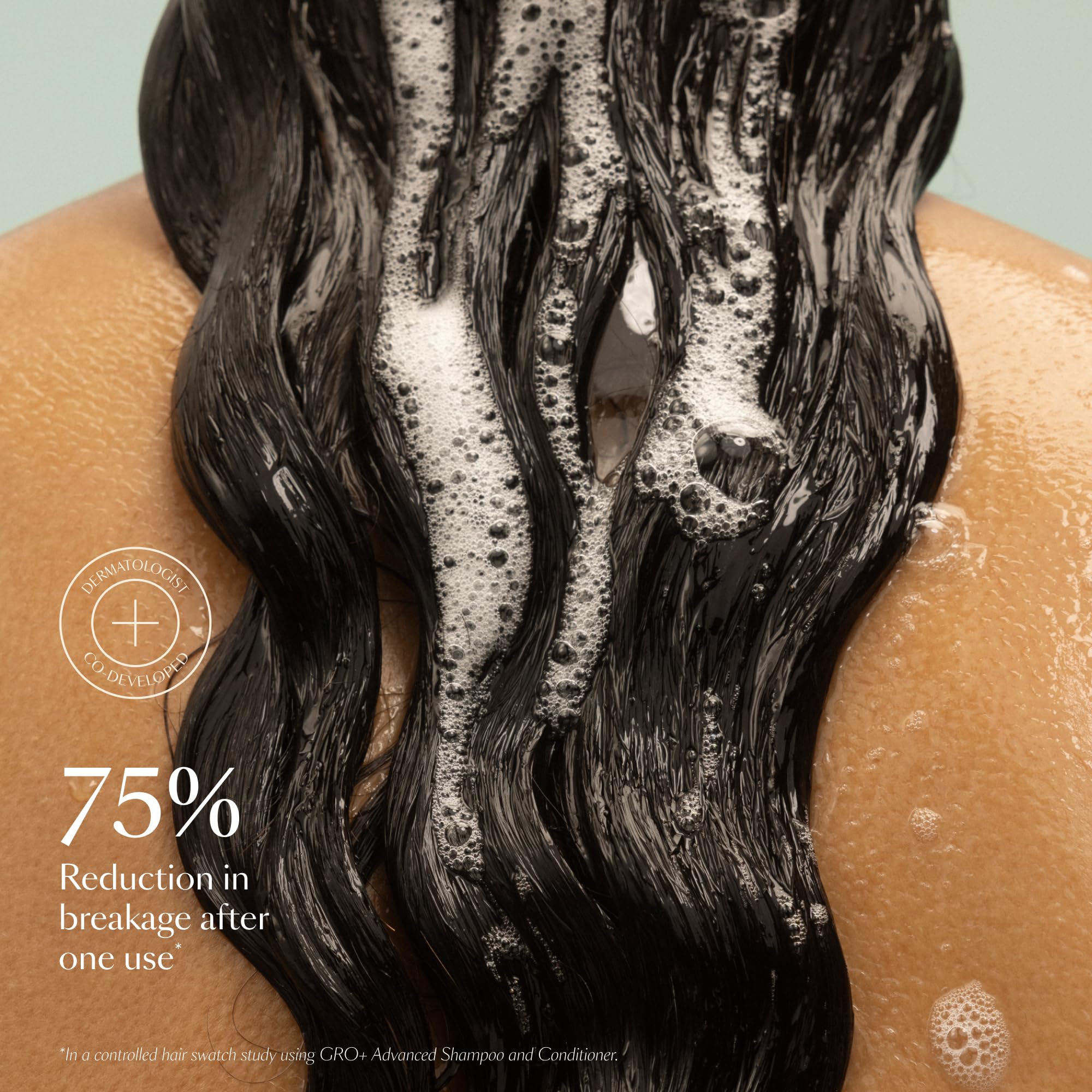 VEGAMOUR GRO+ Balancing Conditioner in shower illustration of conditioning process