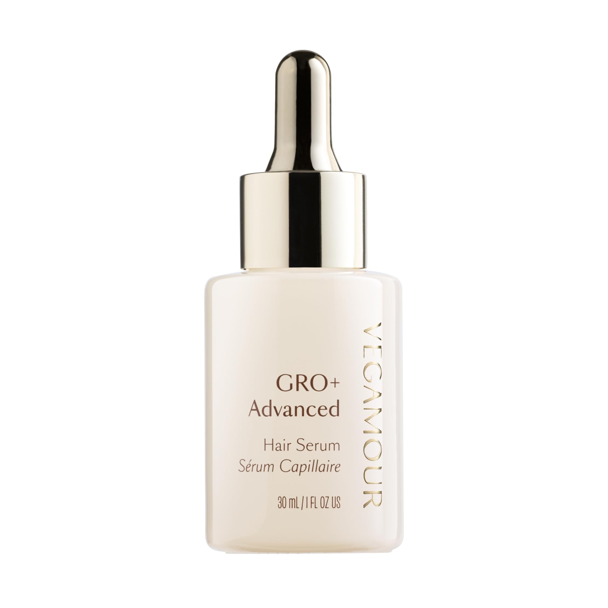 VEGAMOUR GRO+ serum bottle ready for daily scalp nourishment and density support.