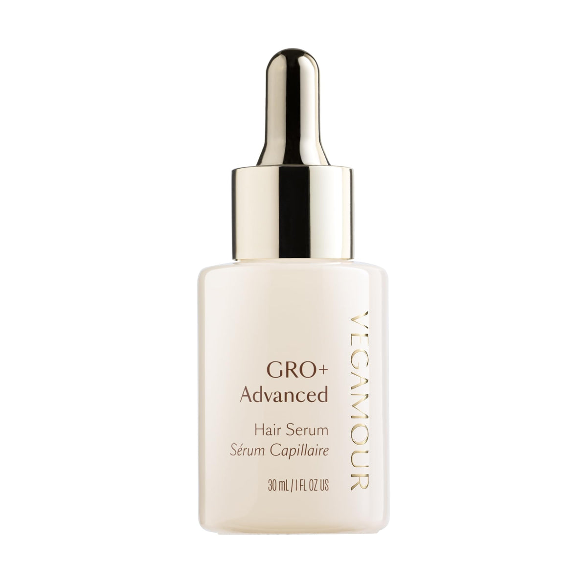 VEGAMOUR GRO+ serum bottle ready for daily scalp nourishment and density support.
