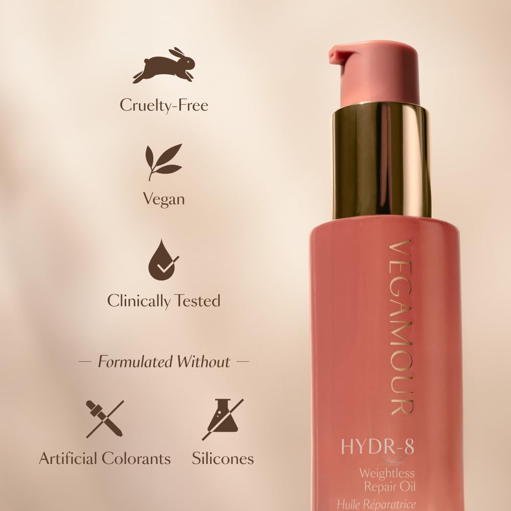 VEGAMOUR HYDR-8 portable spray-free bottle aiding travel frizz control.