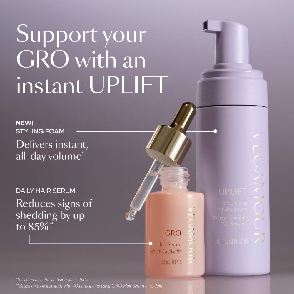 VEGAMOUR UPLIFT foam application in hand shows easy styling with lift.