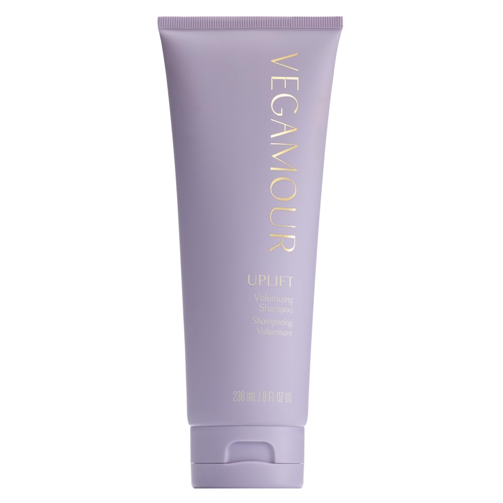 VEGAMOUR UPLIFT shampoo bottle-front promotes volumized, fuller-looking hair