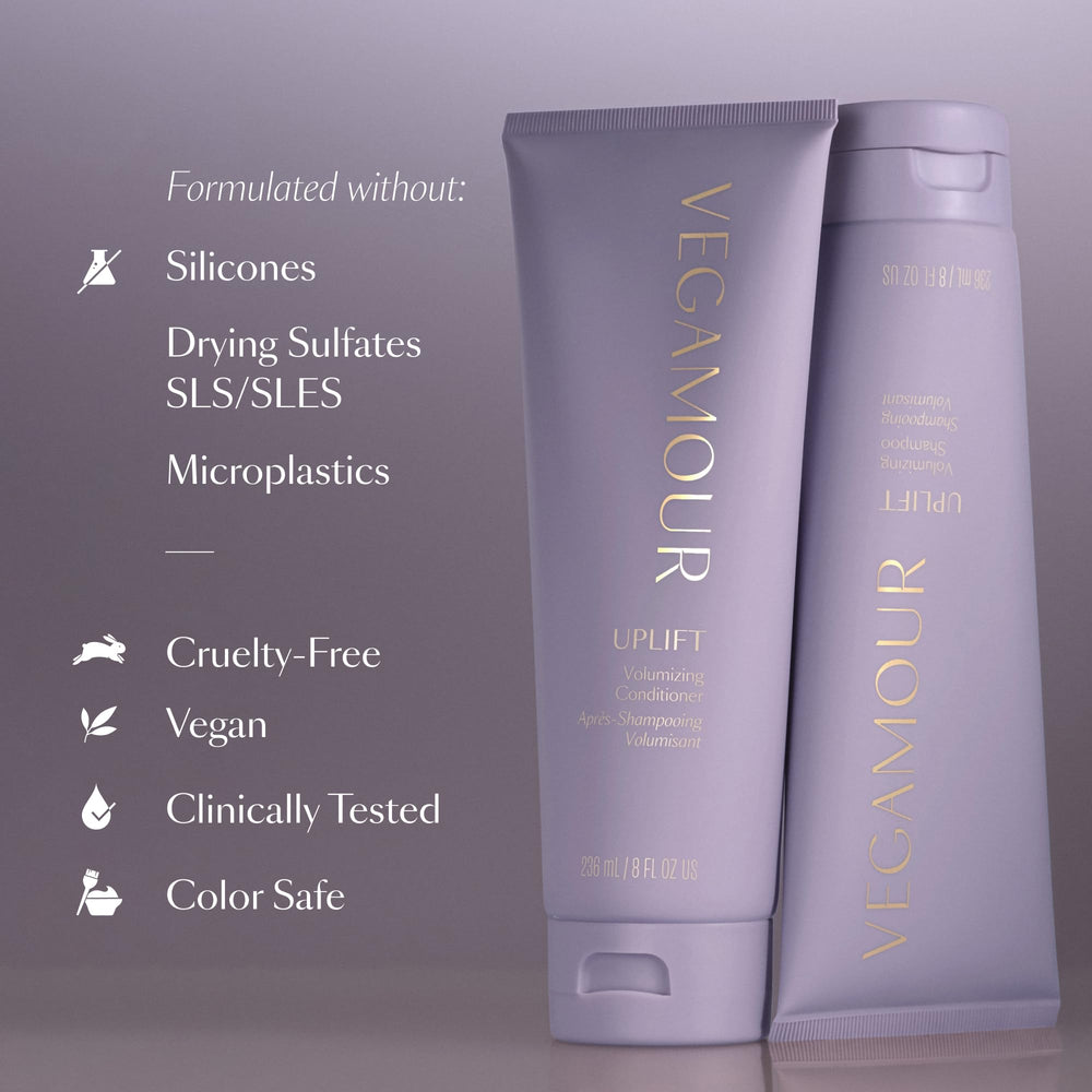 VEGAMOUR UPLIFT shampoo for fine hair shows lightweight cleansing and lift