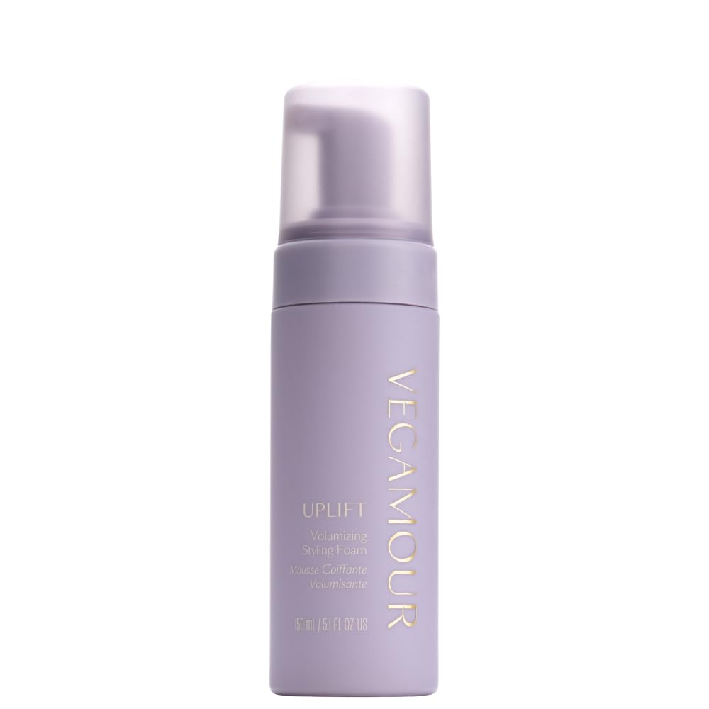 VEGAMOUR UPLIFT volumizing foam bottle delivers cloud-like lift for fine hair.