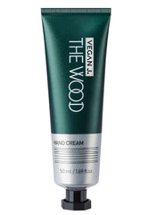 Vegan J. Wood Hand Cream jar-lid shows premium packaging for quick use.