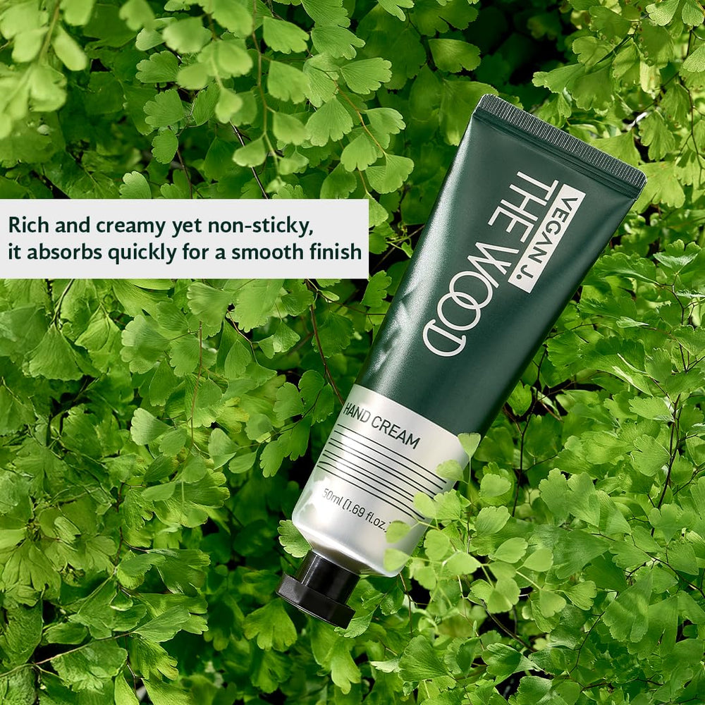 Vegan J. Wood Hand Cream scent bottle captures the woody amber green aroma.