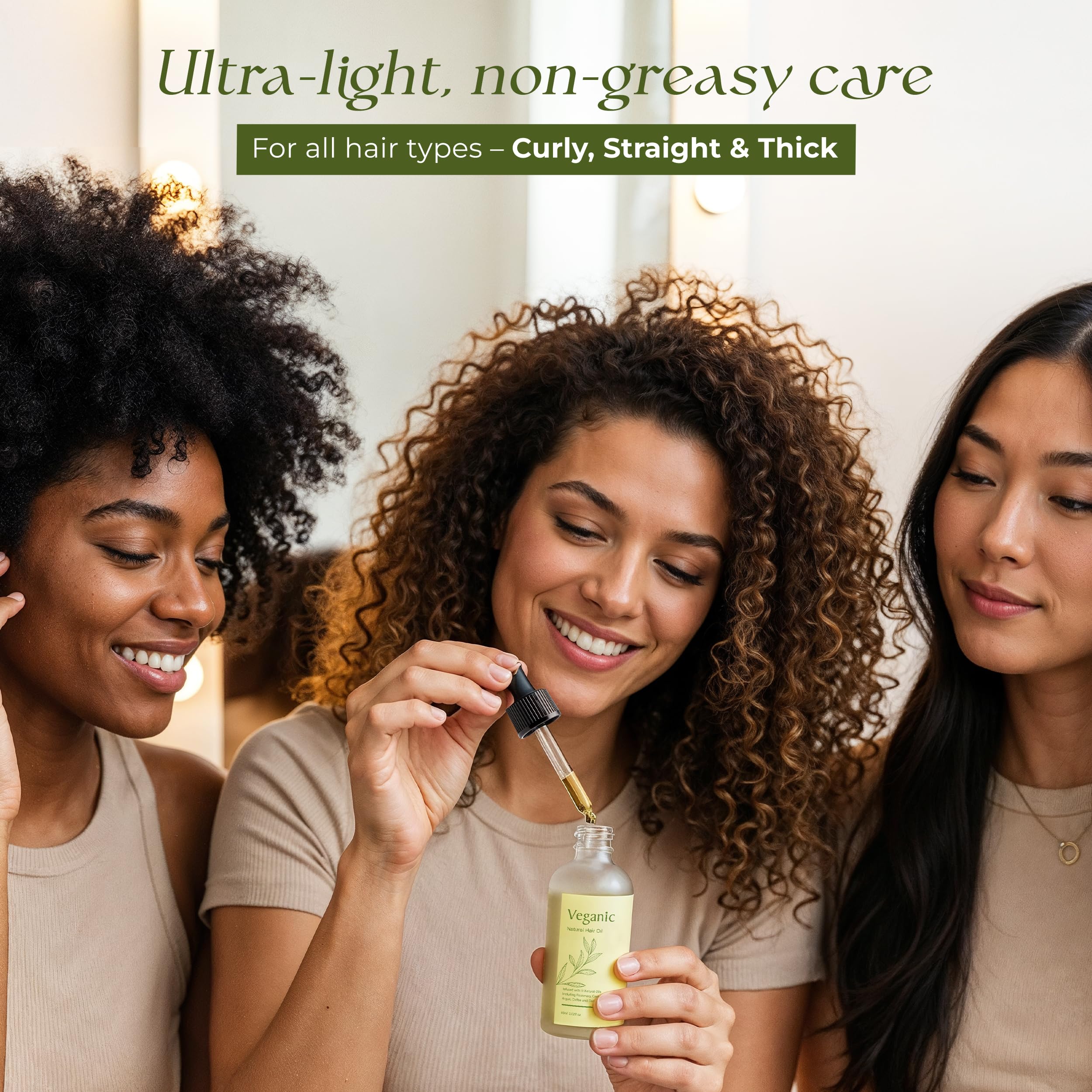 Veganic botanical oils collection image showcases eleven oil blend for healthier looking hair