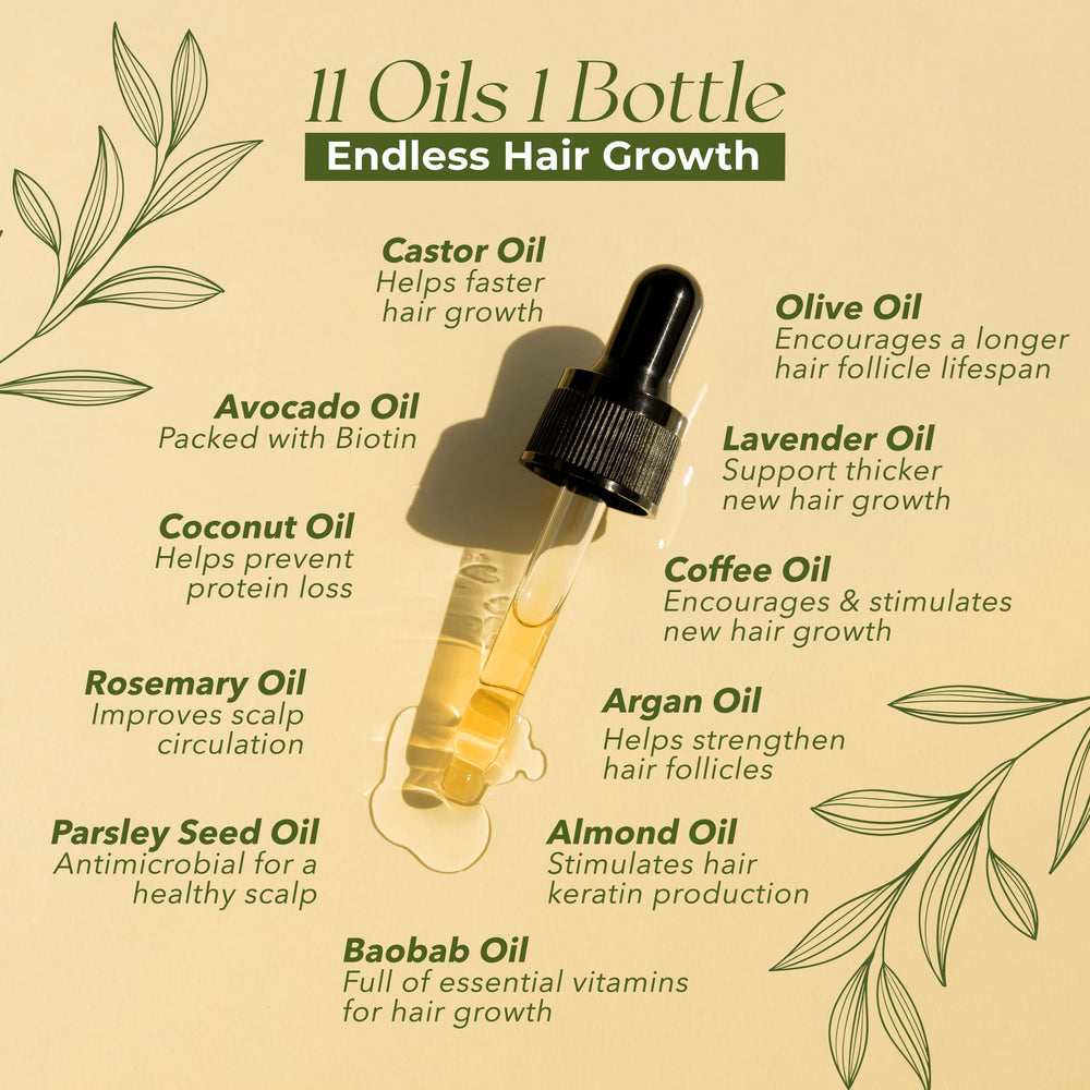 Veganic Hair Growth Oil dispense close-up highlights quick absorb formula for daily use