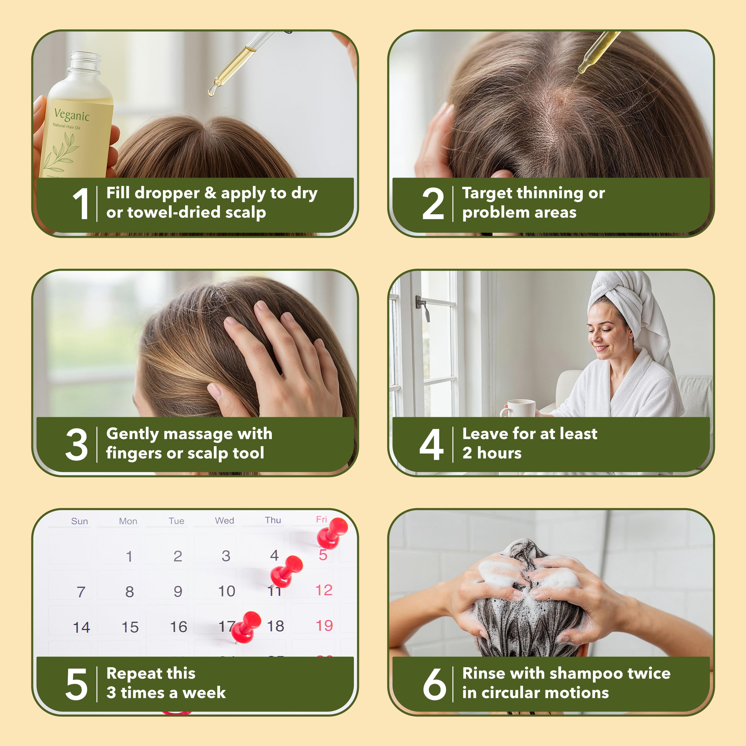 Veganic hair-thickening results depiction hints at potential volume and shine