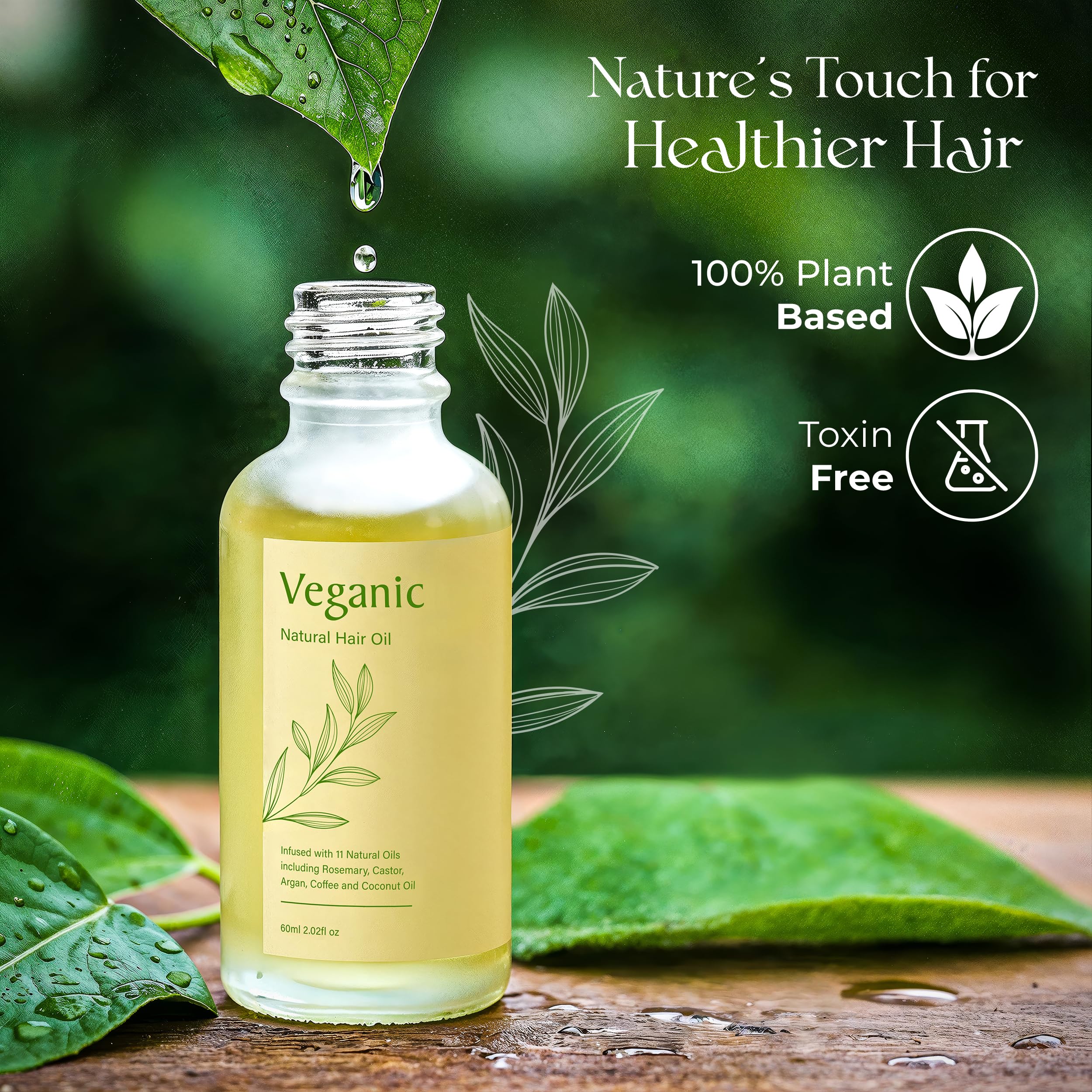 Veganic rosemary oil drop highlights rosemary oil blend for scalp care