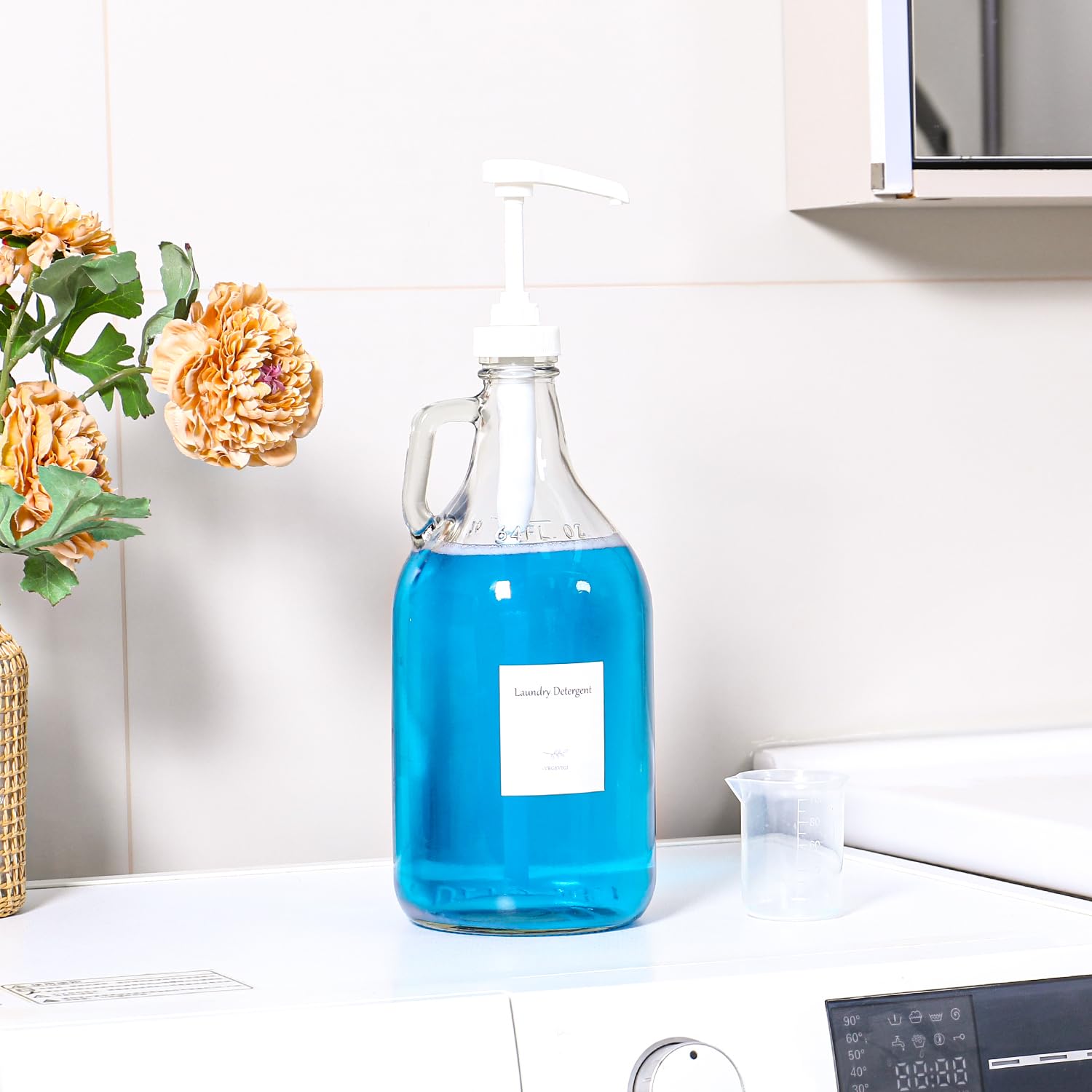 VEGEVIGI 64oz glass bottle offering bulk laundry storage