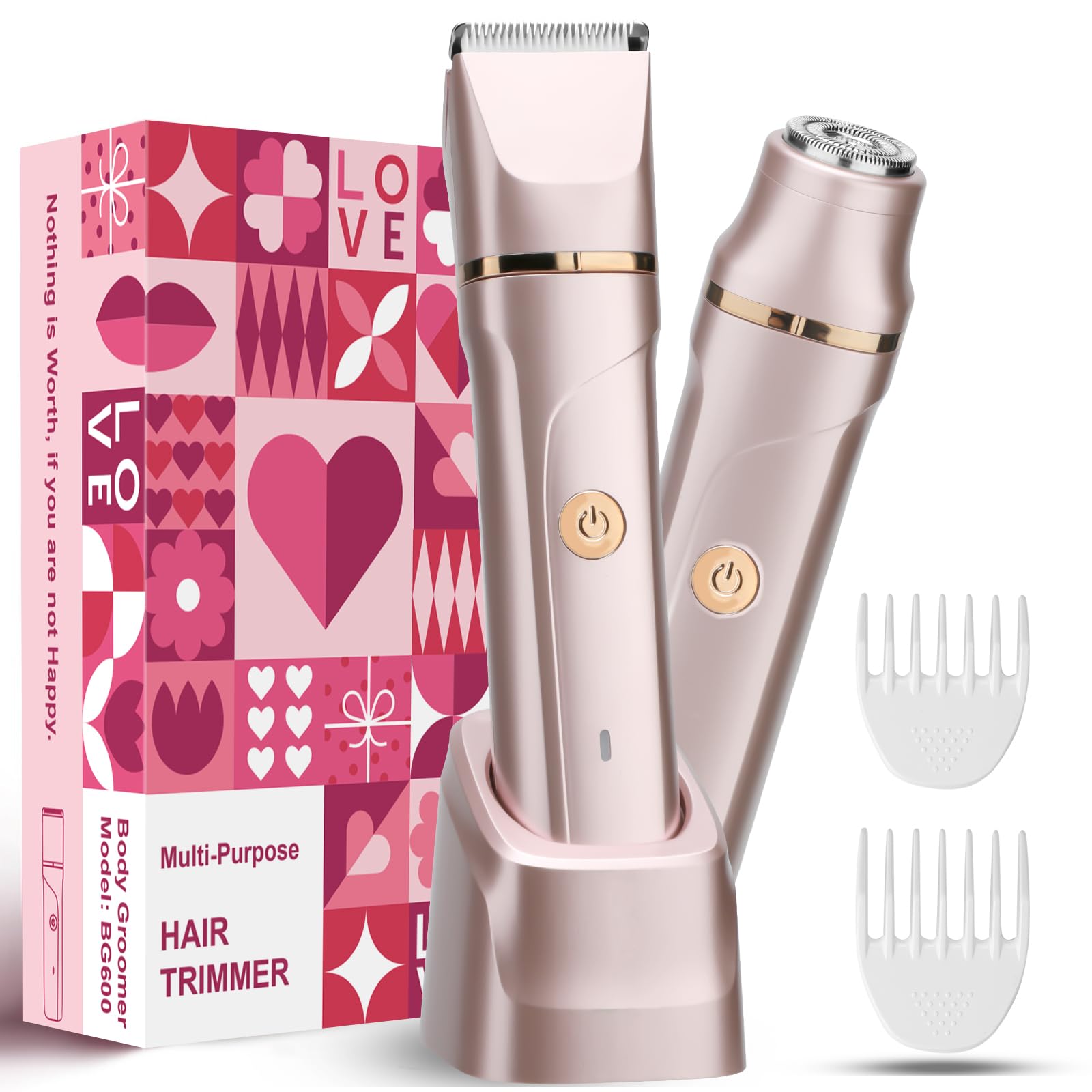 VEGITERIA bikini trimmer front view highlights precise grooming with dual ceramic blades