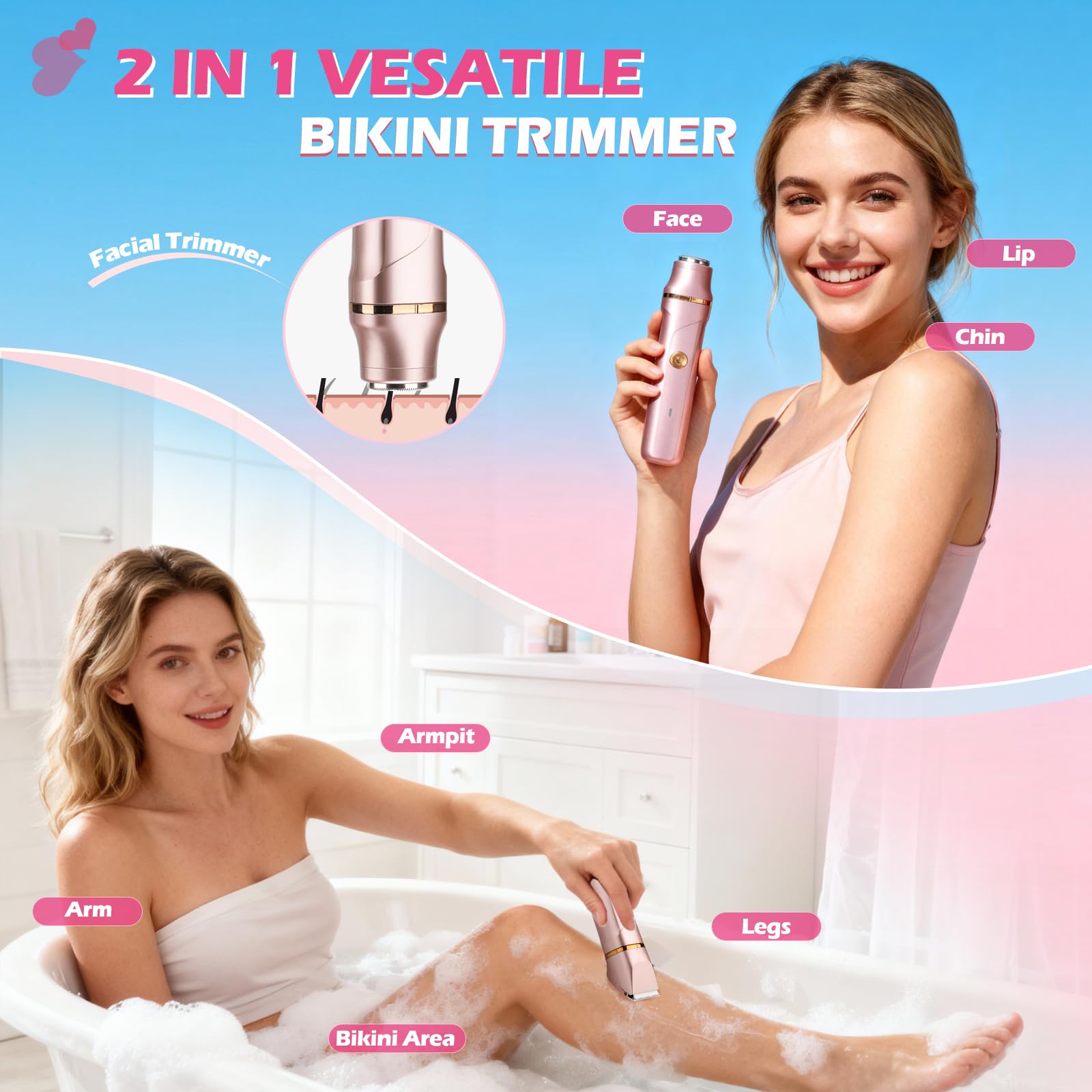 VEGITERIA bikini trimmer USB-charging shows compact power for travel