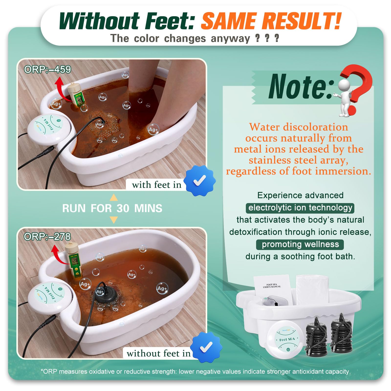 Veicomtech unit delivering a relaxing foot soak with gentle massage-like feel
