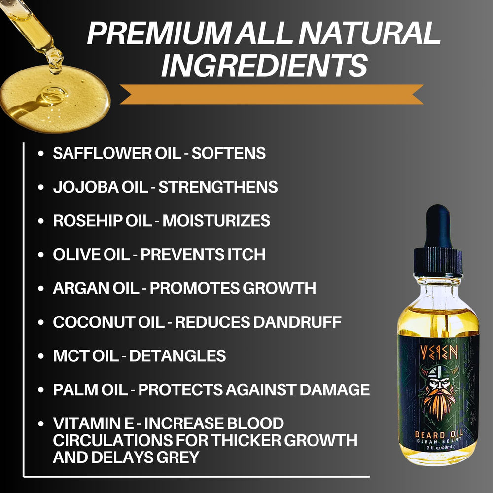 Veien beard oil application on beard shows conditioning and softness.