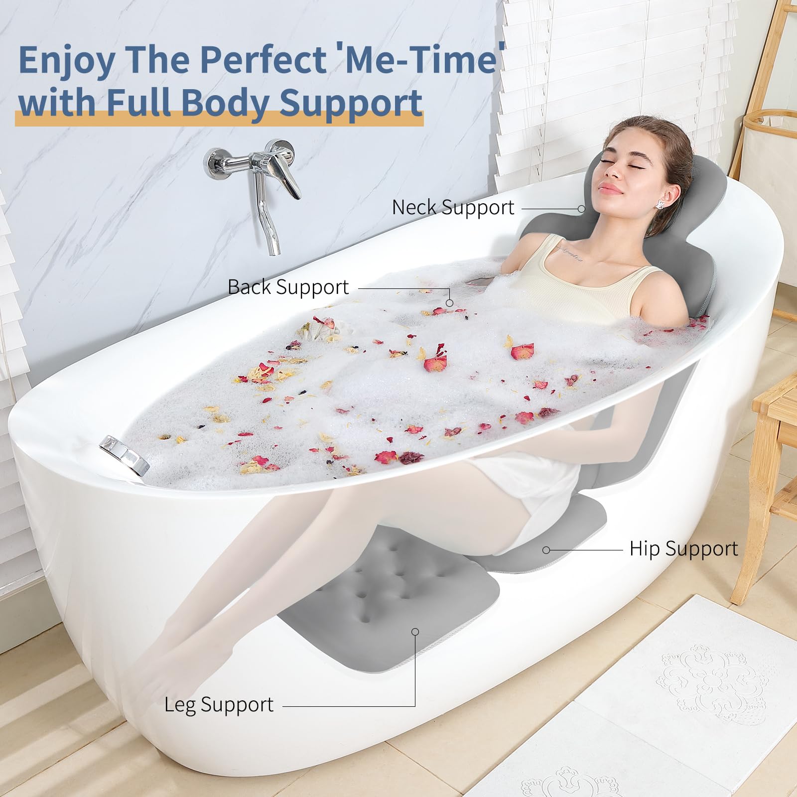 VEILS bath pillow 160-suction-cups demonstrates secure, slip-free attachment.