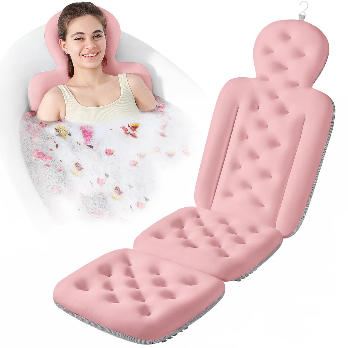 VEILS Luxury Bath Cushion provides full-body support in the tub for a spa-like soak.