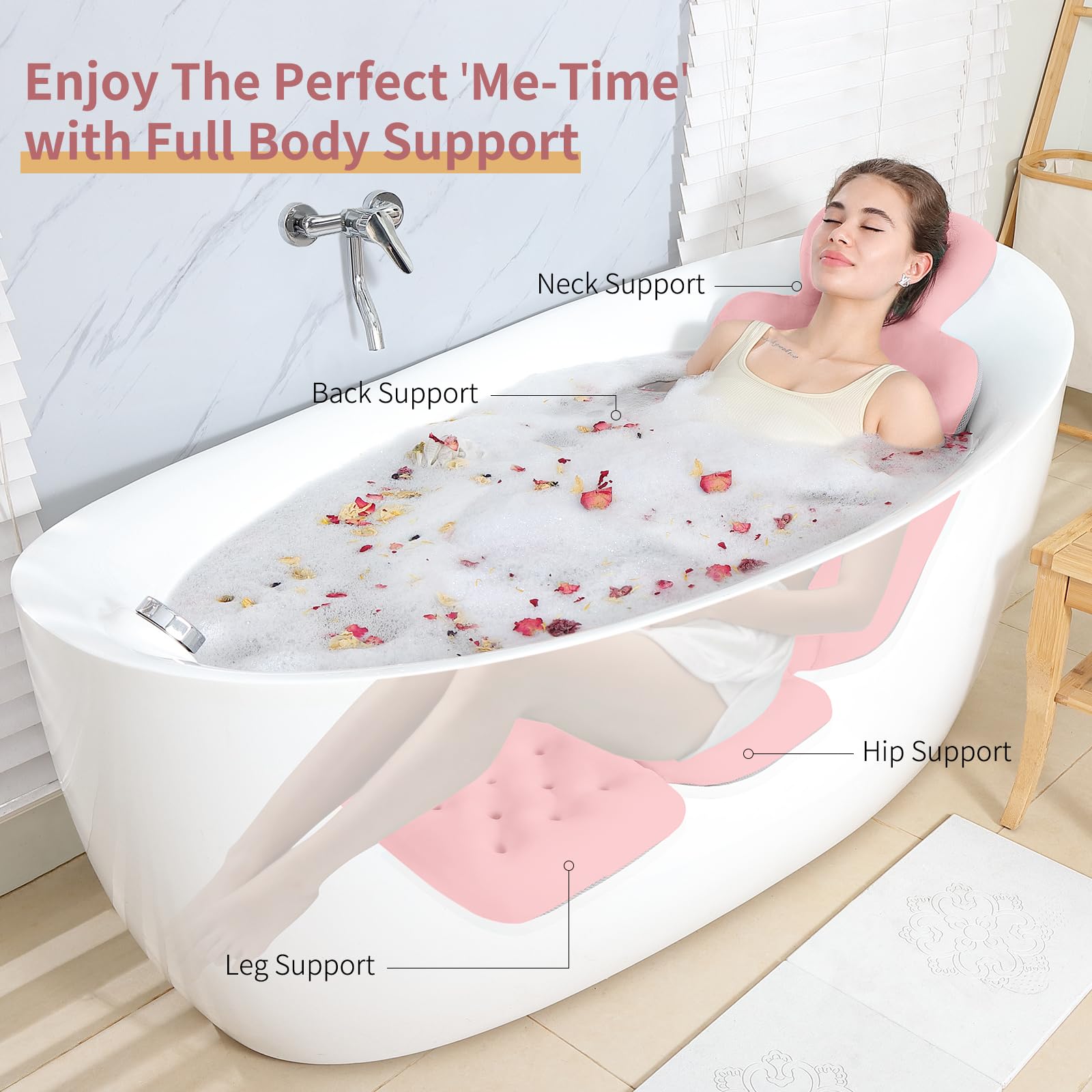 VEILS full-body pillow supports head and neck for relaxed lounging.