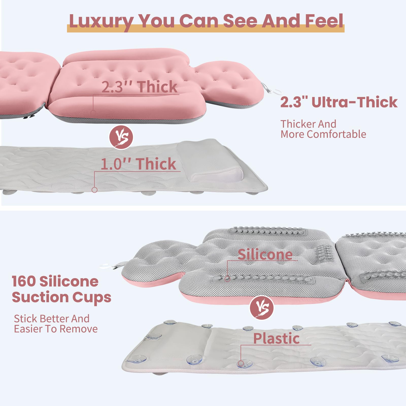 VEILS cushions offer thick padding for plush, comfortable bath sessions.