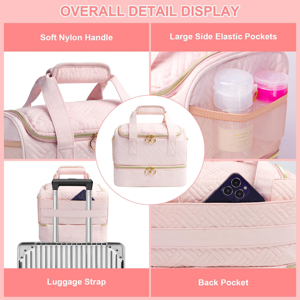 Veirdro Nail Polish Organizer Bag bottle storage inside highlights 40-capacity upper layer.