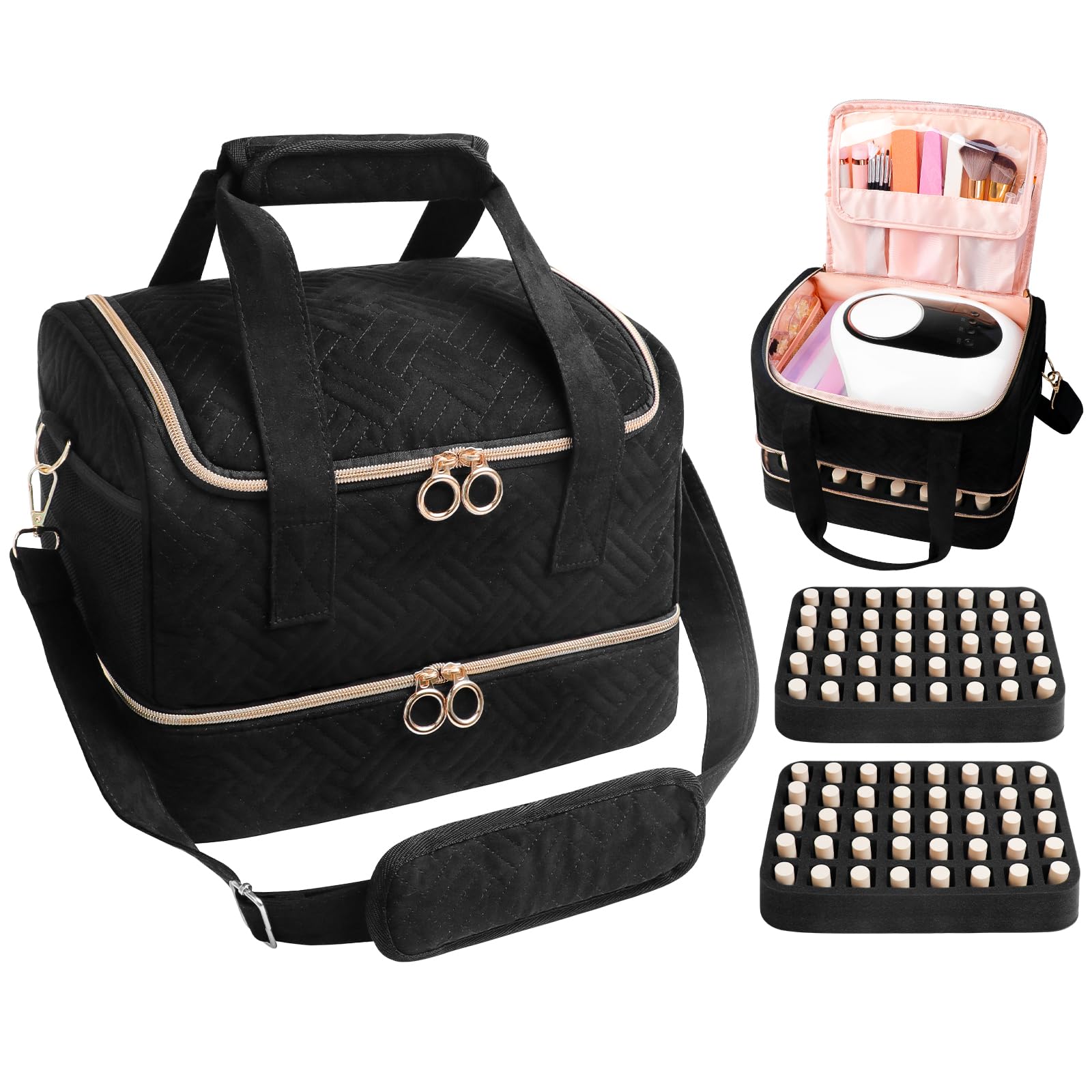 Veirdro nail polish organizer bag front view for travel-ready bottle storage.