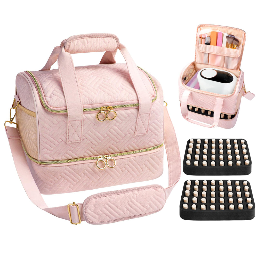 Veirdro Nail Polish Organizer Bag front view keeps bottles neatly organized for travel.