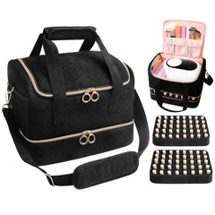 Veirdro nail polish organizer bag front view for travel-ready bottle storage.