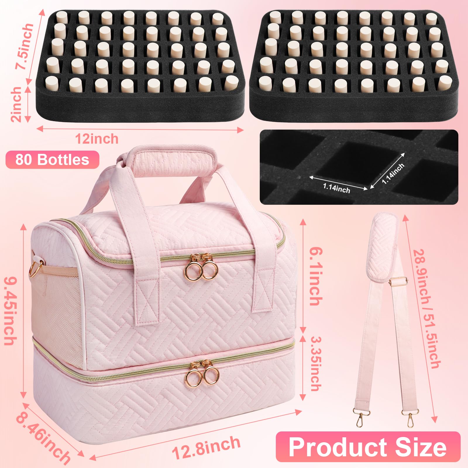 Veirdro Nail Polish Organizer Bag shoulder strap enables hands-free travel.