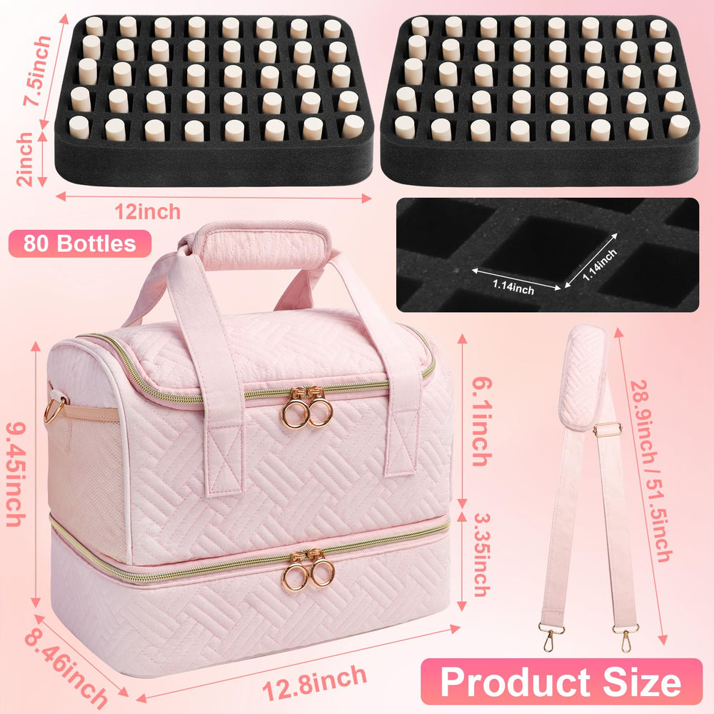 Veirdro Nail Polish Organizer Bag shoulder strap enables hands-free travel.
