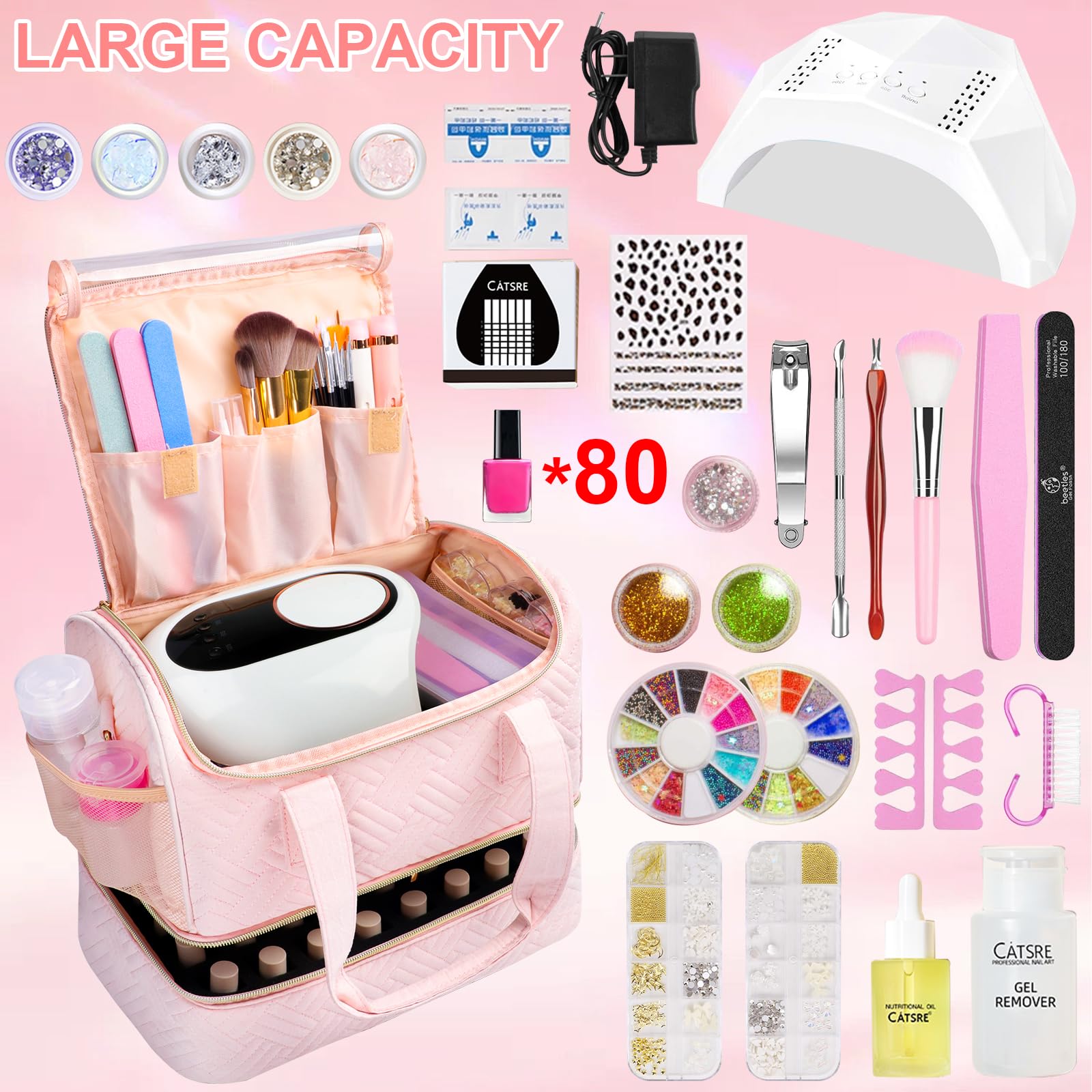 Veirdro Nail Polish Organizer Bag travel back strap secures to luggage for easy travel.