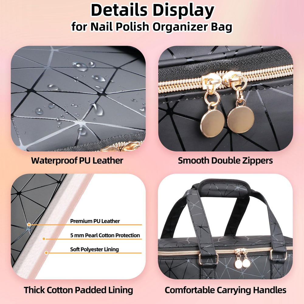 Veirdro nail-polish-organizer waterproof-pu-leather exterior protects contents from splashes.