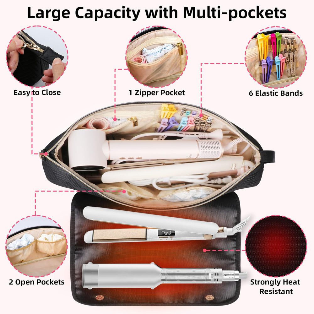 Veirdro spacious main compartment fits straighteners and curling irons.