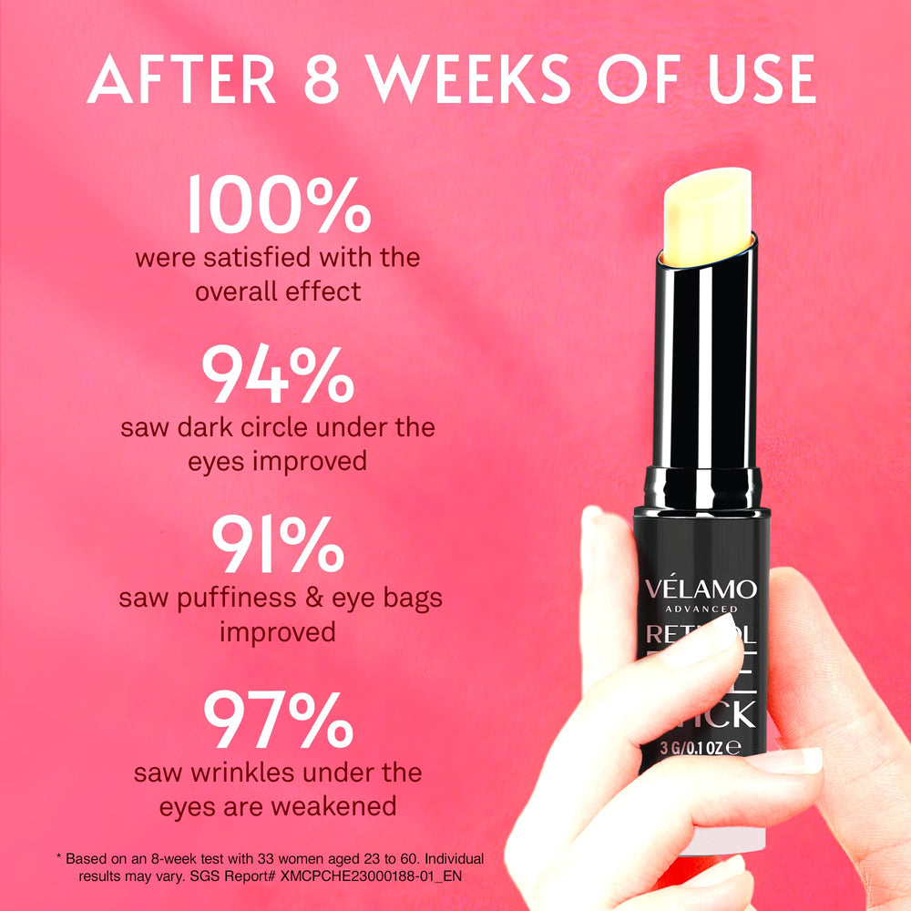 VELAMO ADVANCED Dark circles brightening shot suggests improved eye appearance with regular use.