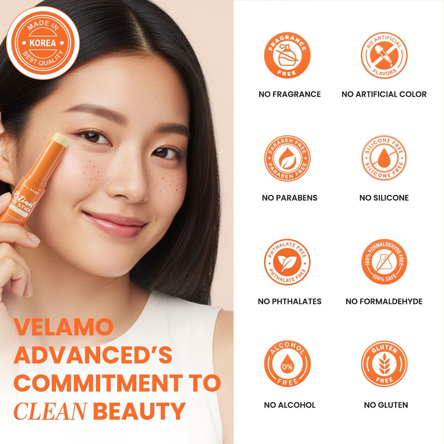VELAMO ADVANCED Retinol Eye Balm Stick shows hydrolyzed collagen aiding elasticity