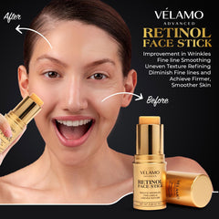 VELAMO ADVANCED Retinol Face Stick application on skin enables precise, even coverage for targeted aging care.