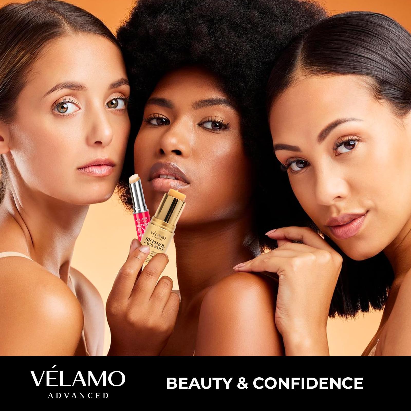 VELAMO ADVANCED Retinol Face Stick close-up texture shows a smooth, creamy formula ready to apply.
