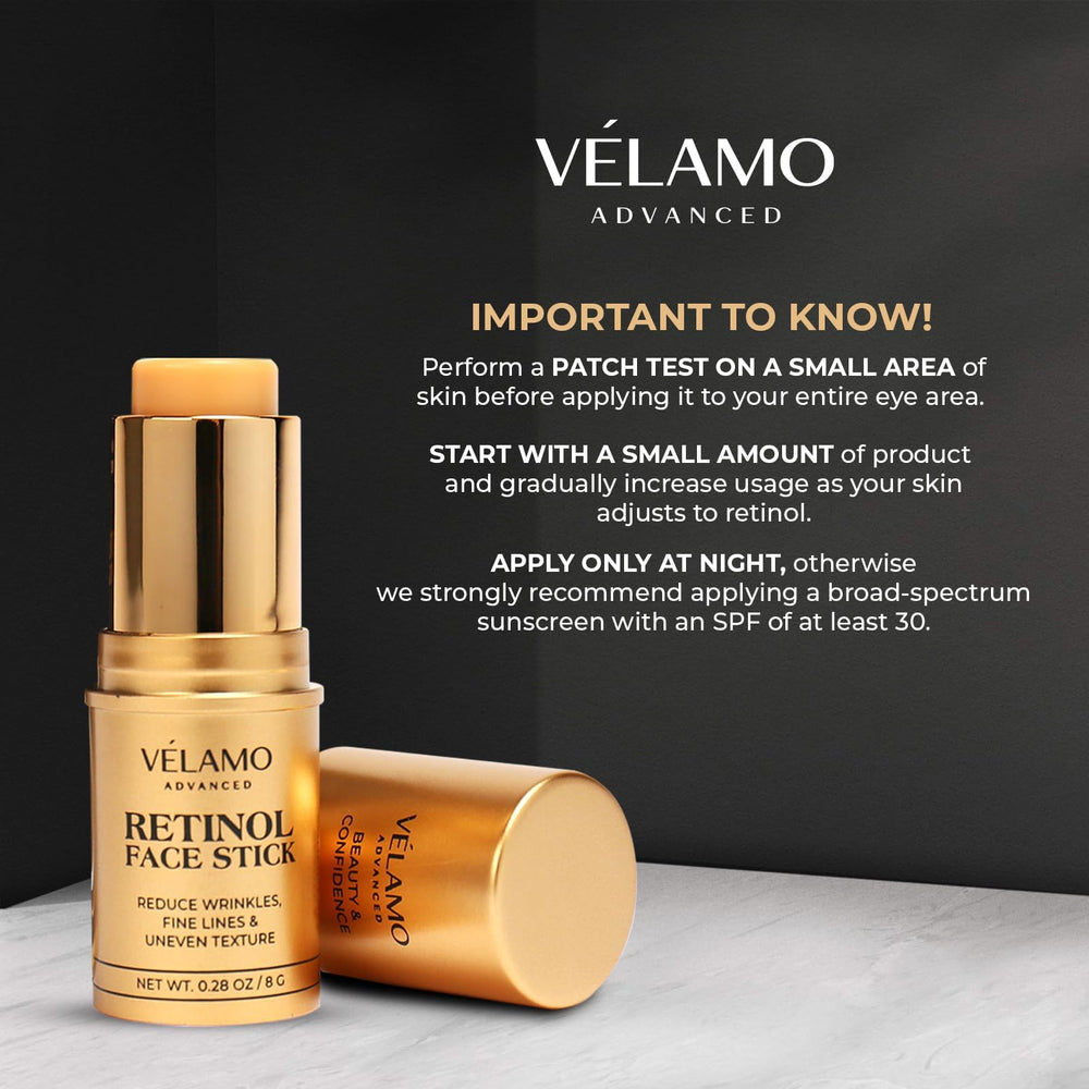 VELAMO ADVANCED Retinol Face Stick daily-use context suggests easy routine integration.