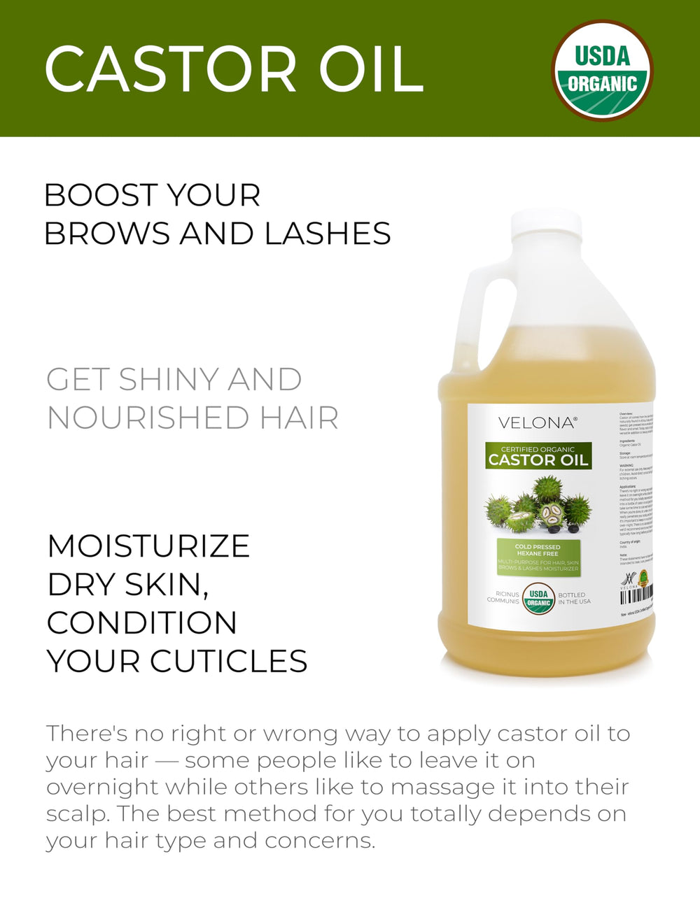 Velona castor oil on dry hair demonstrates moisture and frizz control.