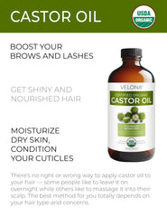 Velona castor oil pour bottle ready for hair, lash, or brow care routines.