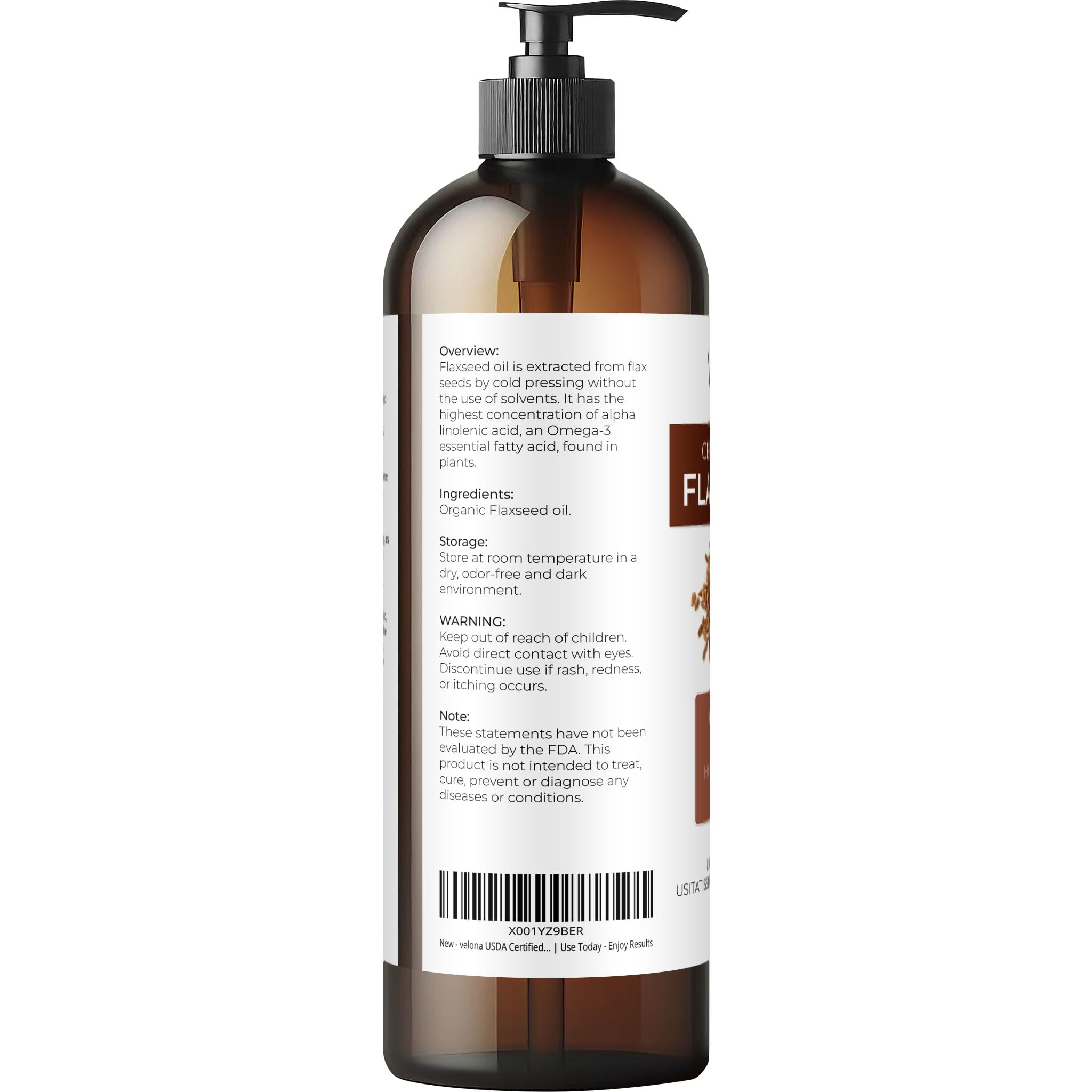 Velona flaxseed oil label close-up highlights unrefined cold pressed quality