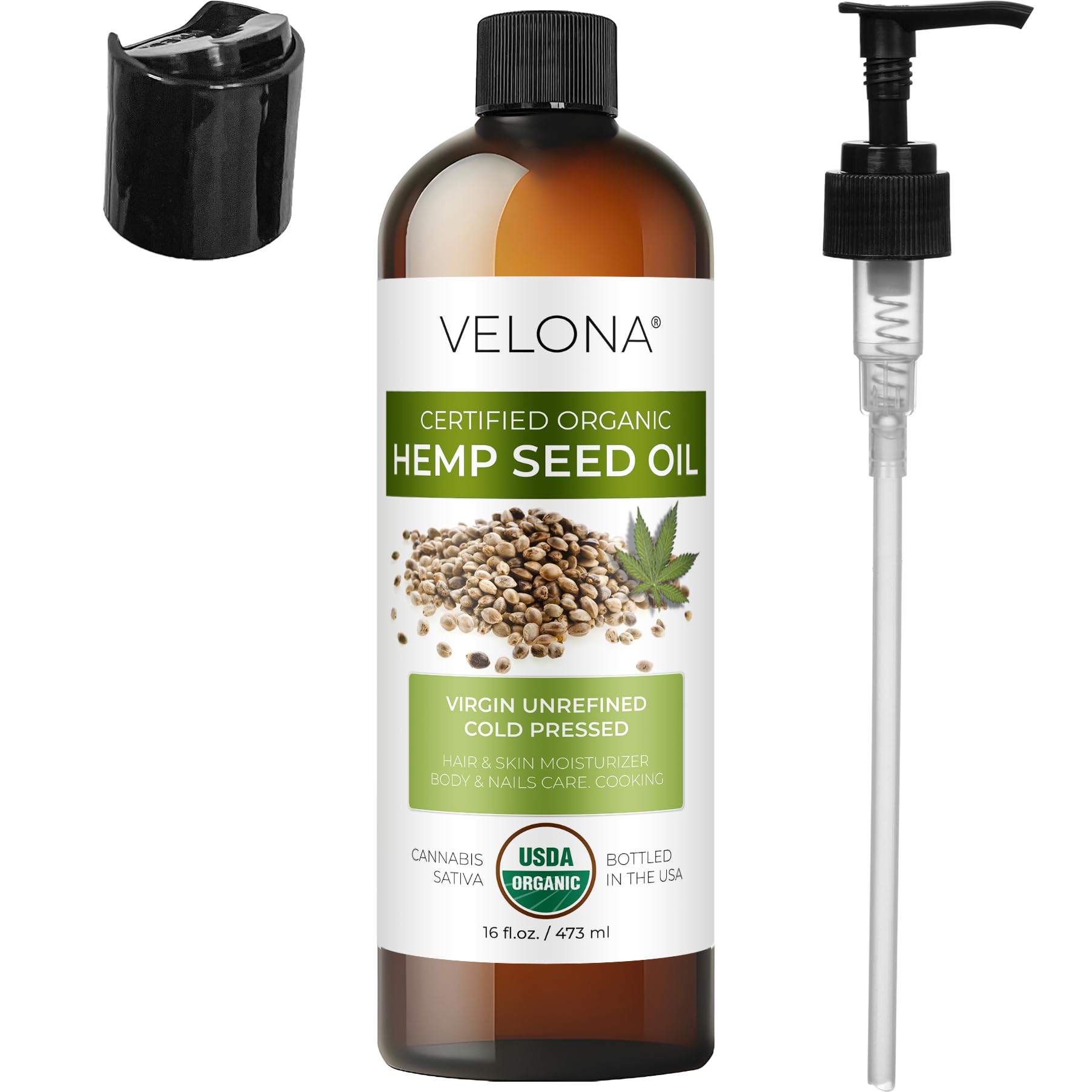 Velona hemp-seed-oil-usa-bottling signals premium USA bottled quality and purity