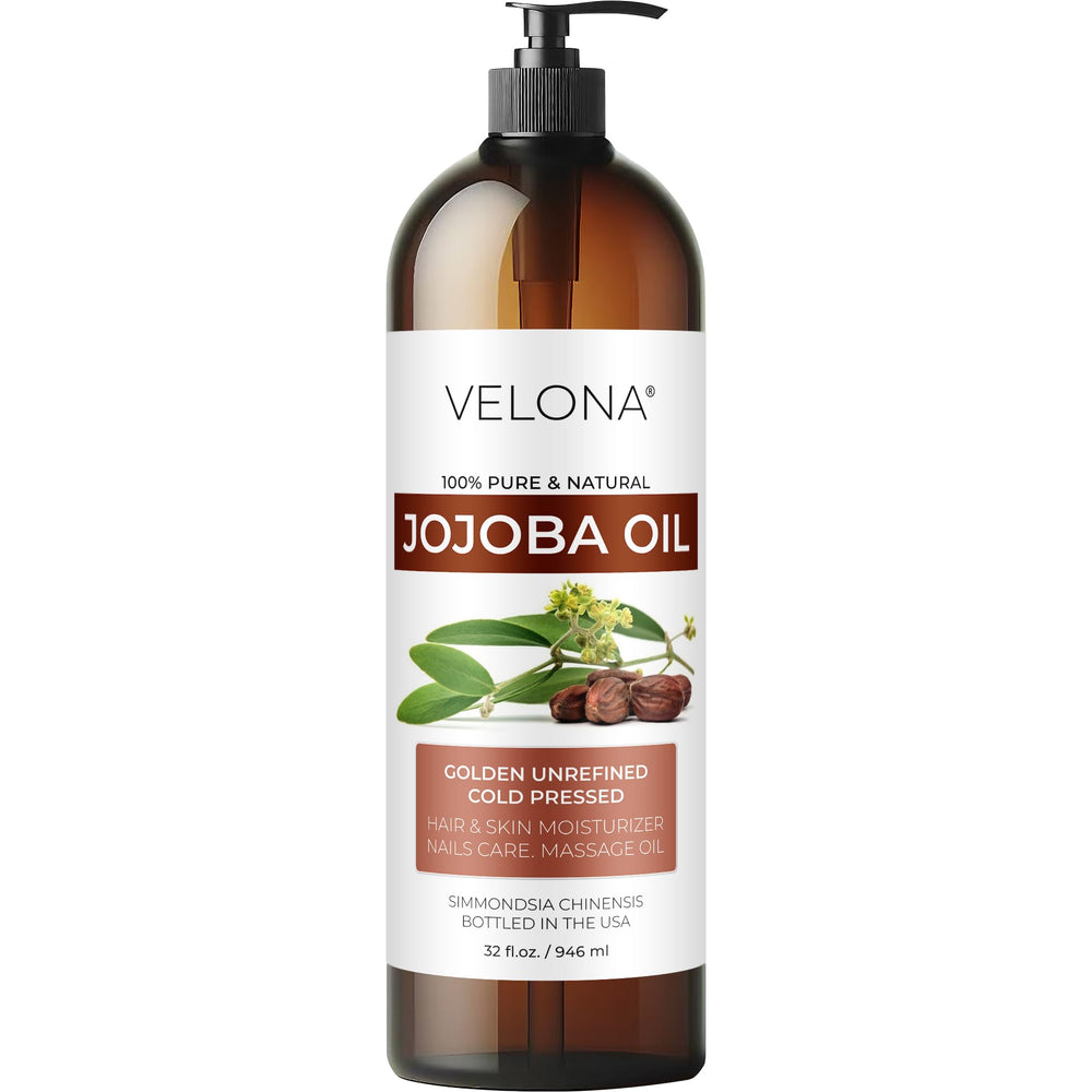 Velona Jojoba Oil 32oz bottle with pump for easy daily moisture.
