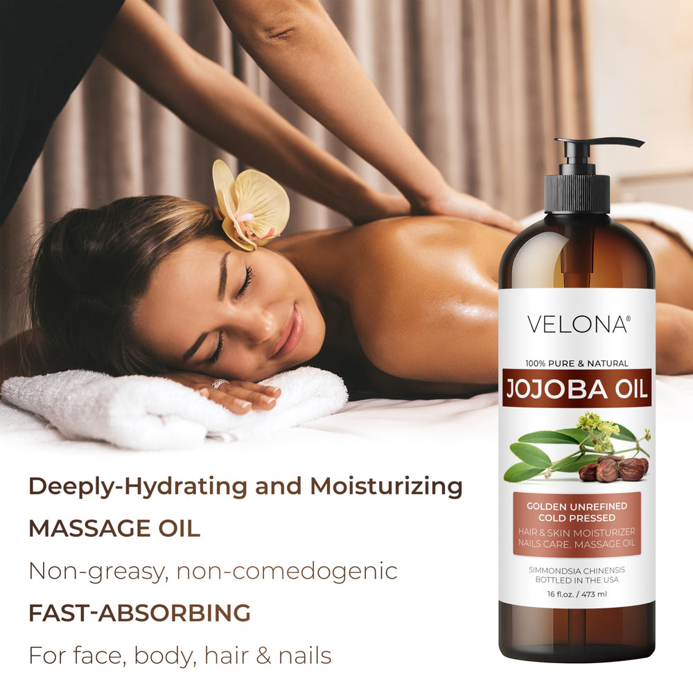 Velona Jojoba Oil face-application for gentle hydration and makeup removal.
