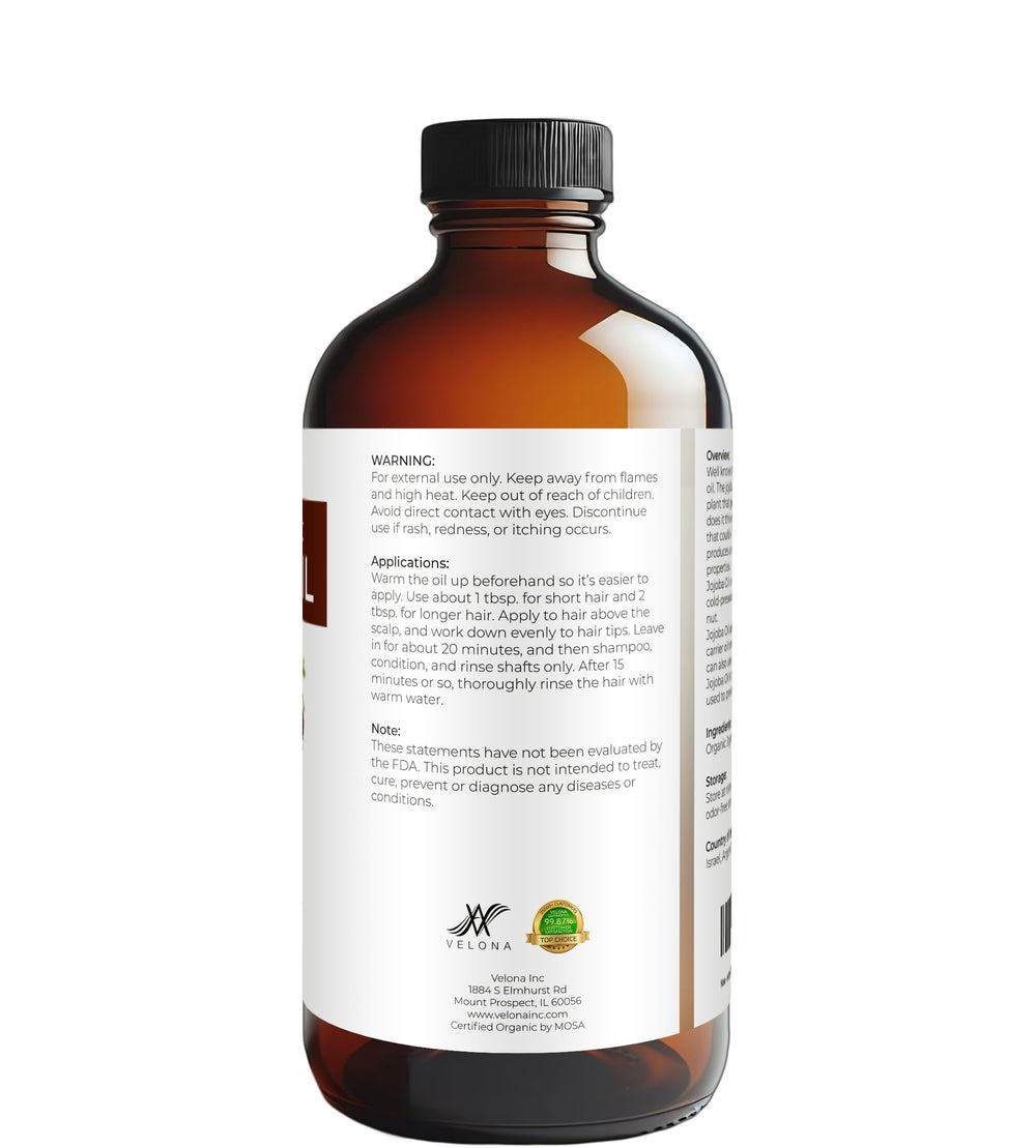 Velona Jojoba Oil hair application adds shine and softness.