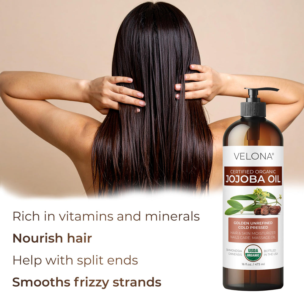 Velona Jojoba Oil for hair care shows shine and softness with frizz control