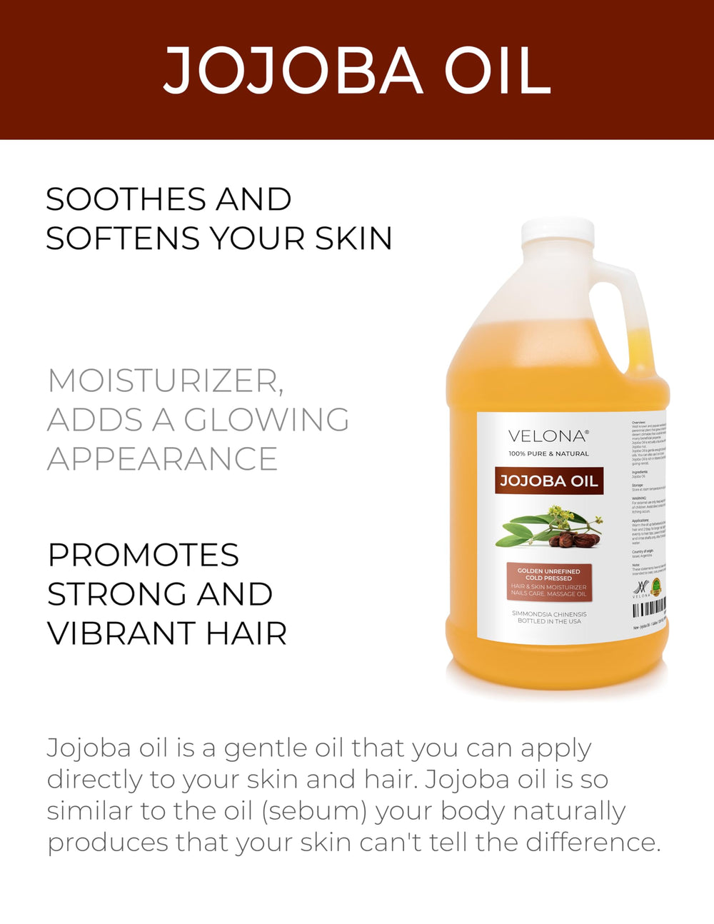 Velona Jojoba Oil pour demonstrates easy application for facial makeup removal and moisture.