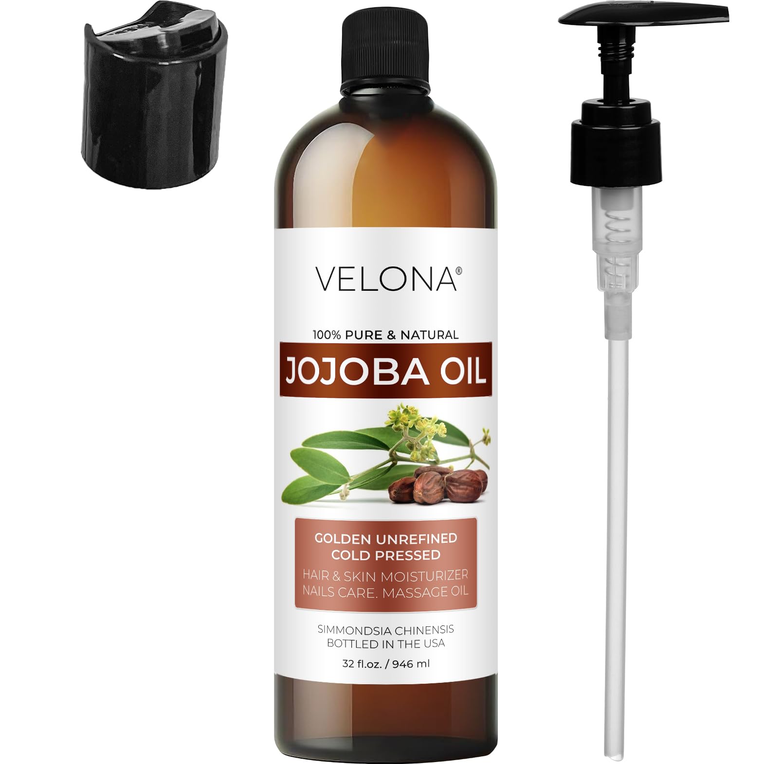 Velona Jojoba Oil USA-bottled packaging supports domestic production.