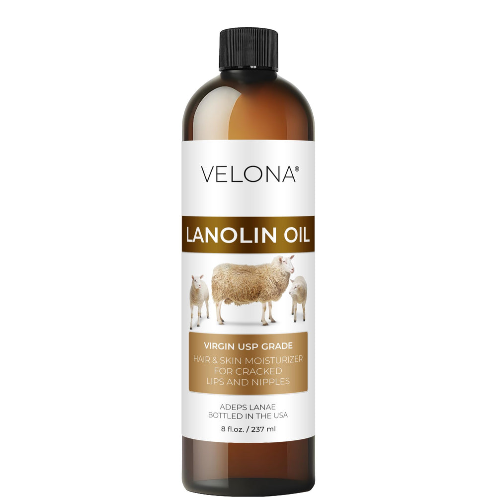 Velona Lanolin Oil bottle pour demonstrates effortless moisturization for skin and hair